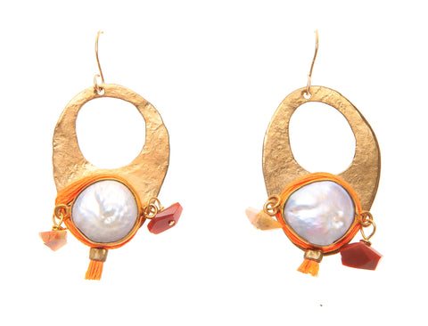 Pearl and Mexican Opal Earrings